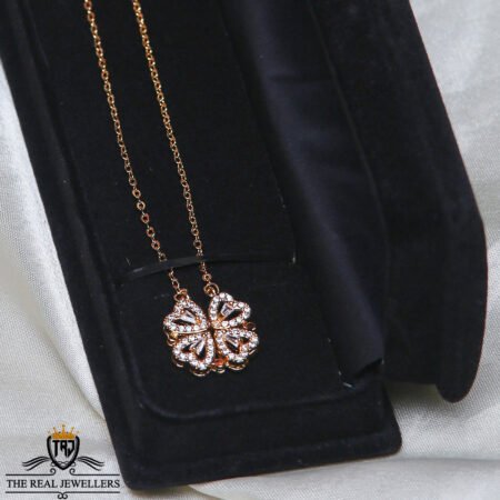 A Magnetic Elegant Design Gold Polished American Diamond Pendant Necklace Studded With Beautiful Dazzling Stones