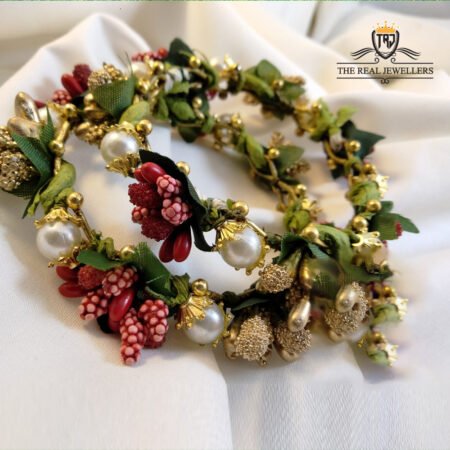 Flower Pair Of Kara With Pearl Stone Bracelet Set For Girls/Women, Bracelet Set For Girls/Women.