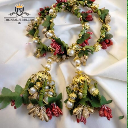 Flower Pair Of Kara With Pearl Stone Bracelet Set For Girls/Women, Bracelet Set For Girls/Women.