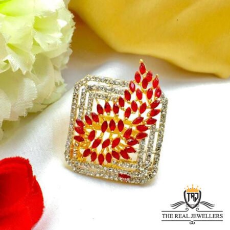 Crystal Red Stone Gold Plated Box Design Ring For Girls/Women, Ring For Girls/Women.