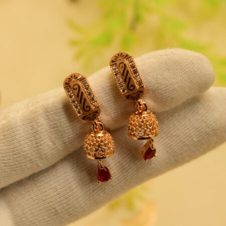 Red-Elegant-Design-Gold-Plated-Earrings